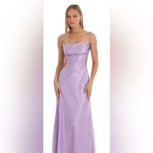 Lucy In The Sky Calissa Satin Rhinestone Dress in Purple